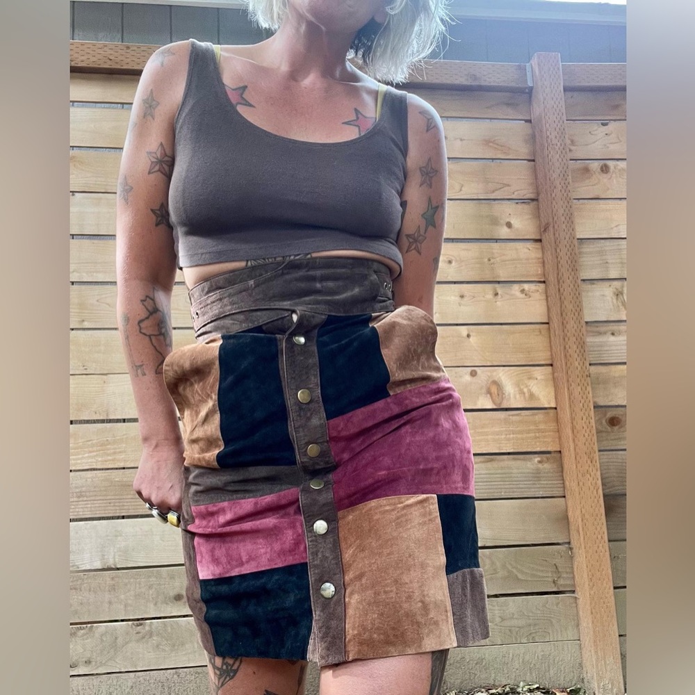 Vintage 80’s/90’s patchwork suede skirt women’s size small